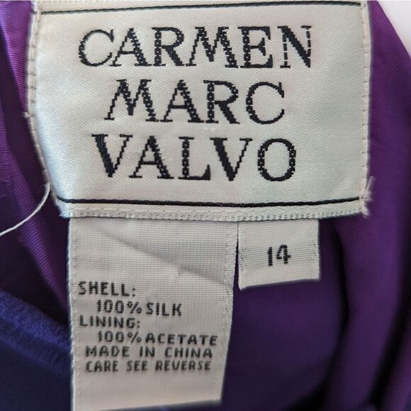 Carmen Marc Valvo Purple Ruched Silk Gown Formal Dress - Picture 4 of 4
